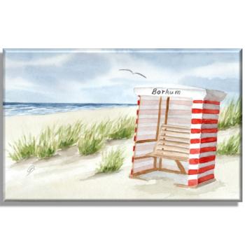 Leinwand 40 x 30 cm Keilrahmen Canvas-Leinen Aquarell Maritim Kunst Druck Kunstdruck Nordsee Insel Borkum Strandzelt Zelt Strandkorb Strand Meer Dünen